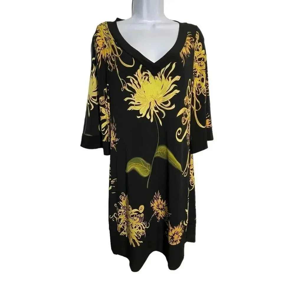Clara Sun Woo Black v-neck dress 3/4 sleeves wrinkle free great for travel XS - Picture 7 of 7